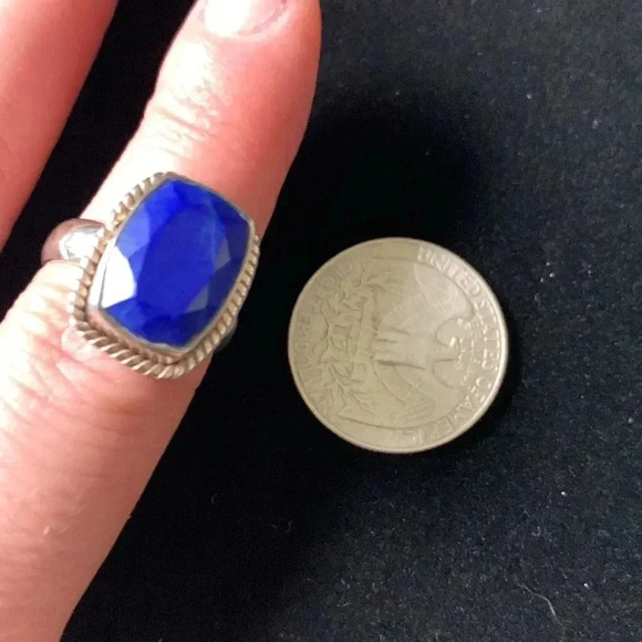 Sterling silver and lapis faceted cabachon ring size 7 - Picture 2 of 5